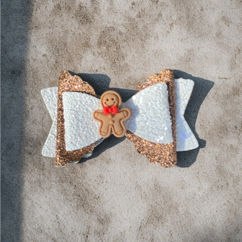 Brown and White Gingerbread Hair Bow Clip for Kids